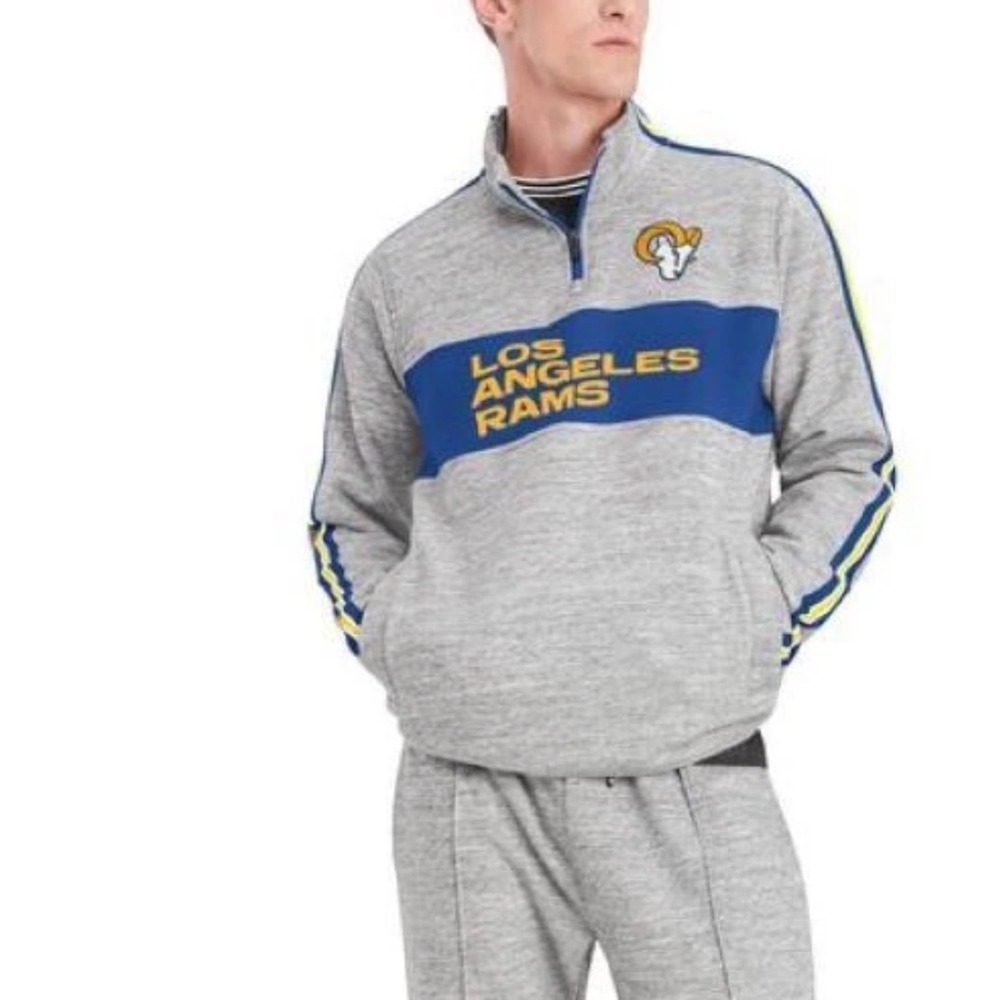 Tommy Hilfiger NFL Los Angeles Rams Quarter Zip‎ Soft Pullover Grey Blue XL